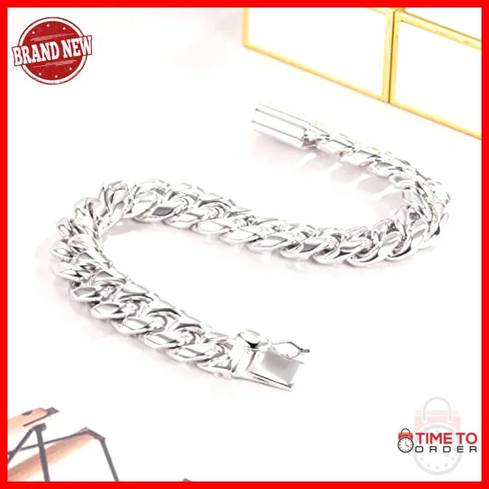 Men's 925 Sterling Silver Cuban Chain Bracelet 10MM Wide 8 Inch